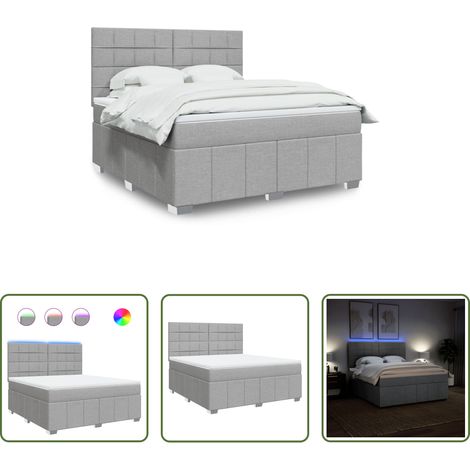 vidaXL LED-Beleuchtung - Boxspringbett mit Matratze Hellgrau 180x200 cm Stoff (1/5)