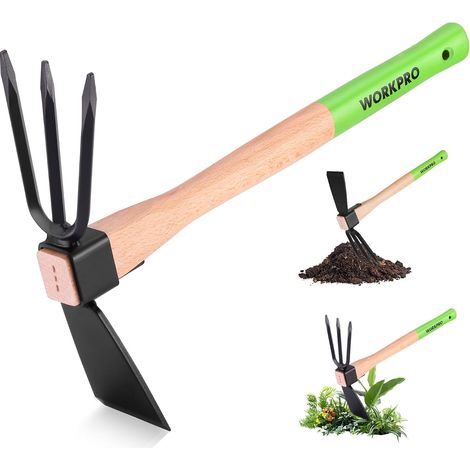 Serfouette Jardinage 36 cm 2 en 1 avec Griffe 3 Dents  Manche en Bois de Hêtre, Outil Robuste pour Désherber, Ameublir la Terre et Cultiver le Sol (1/5)