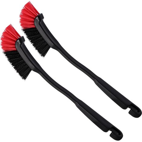 Brosse de lavage de voiture 2 pièces, brosse de jante avec manche de 11 pouces de long, brosse de jante pour le nettoyage des pneus (1/5)