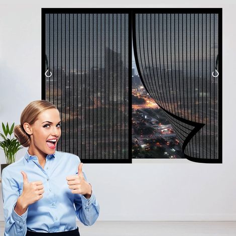 Moustiquaire Porte Coulissante 78 x 86 cm Différentes Tailles, avec Bande Magique Moustiquaire Porte Fenetre Sans Perçage, avec Bande Magique pour Chambre Salon Cuisine, Noir