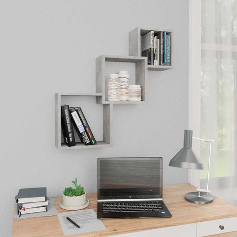 vidaXL Estante pared cubo madera ingeniería gris hormigón 68x15x68 cm (1/5)