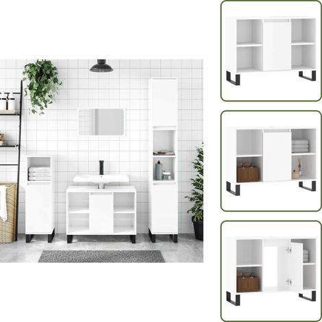 Armadio in legno multistrato - vidaXL Armadietto Bagno Bianco Lucido 80x33x60cm in Legno Multistrato - Armadio da bagno in legno
