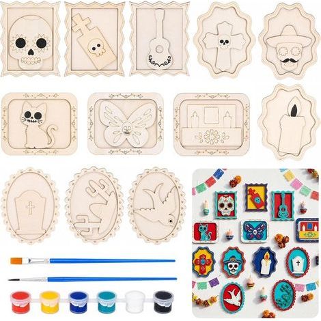 12 DIY-Holzbilderrahmen mit Totenköpfen für Halloween – 10 x 8 cm – Wanddekoration – Für Kinder und Erwachsene (1/5)