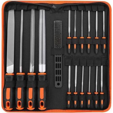 Kit de 16 Limes et Râpes en Acier Forgé T12 – 4 Grosses Limes, 12 Aiguilles, 1 Brosse – Outils de Précision pour Menuiserie, Sculpture sur Bois et Atelier de Bricolage (1/4)