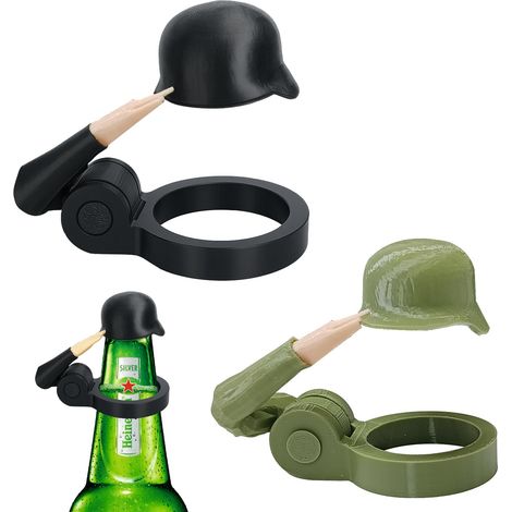 Fermeture de Bouteille Bouteilles de Bière, Casque de Bouteille de Bière avec Salut de Soldat, Casqueur Décoratif Réutilisable Flow Flowed Soldier Bière Casque pour Bar Family Party (2 pcs) (1/5)