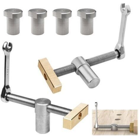 2 Pièces Pinces de Bureau pour Travail du Bois Argenté, 20mm Établi Auxiliaire pour Table de Travail du Bois Étau de Positionnement, avec 4 Bench Dog, pour Trou de 20 mm Banc Menuiserie (Argenté)