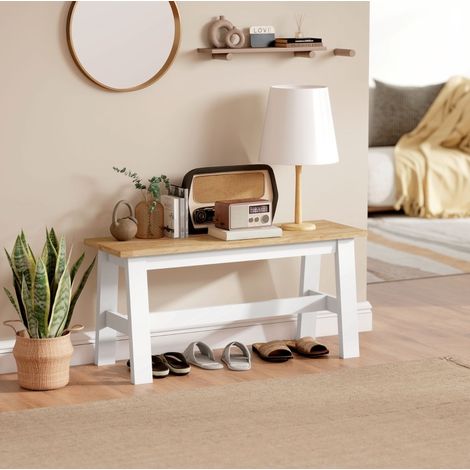 Banco de comedor de 95x30x45 cm, para 2 personas, estable, con travesaño reforzado, madera de caucho, color roble (1/5)