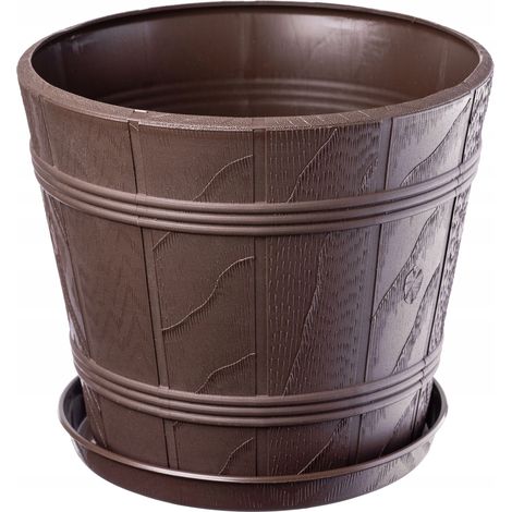 KADAX Blumentopf, Blumenkübel mit Untersetzer, Pflanzkübel, 42 cm, Braun