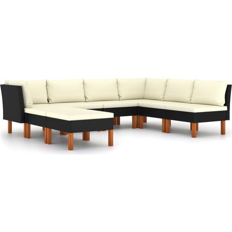 Mobili da giardino mobili da esterno Set di mobili da 8 pezzi con cuscini in resina intrecciata nera 020017737