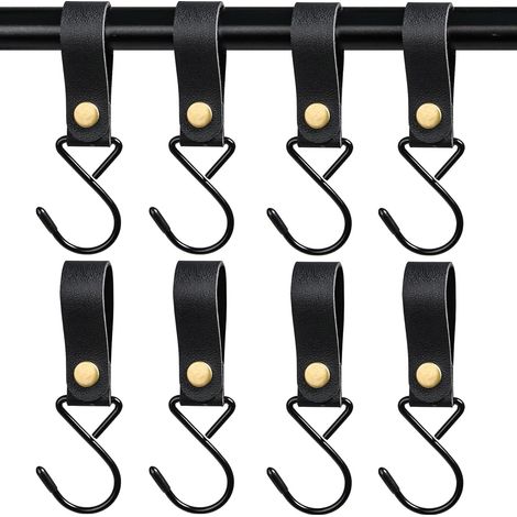 Lot de 8 crochets en S en cuir avec boucle – Crochets métalliques pour cuisine, salle de bain, camping, accroche-objet pratique. (1/5)