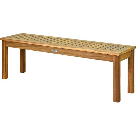 GOPLUS Banc de Jardin en Bois d'Acacia, 132x34x43,5 cm, Assise Respirante avec Lattes et Grands Pieds, Pieds sans Barre (1/5)