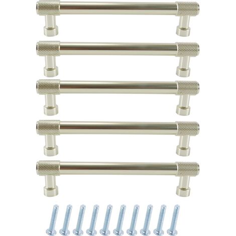 Lot de 5 poignées de meuble - Entraxe de 128 mm pour tiroir, commode, cuisine (Or 150 x 14 x 33 mm) (1/5)