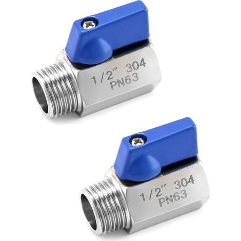 Lot de 2 robinets à boisseau sphérique filetés NPT 1/2" en acier inoxydable, vannes d'arrêt, mini robinets à boisseau sphérique NPT, filetage mâle et (1/5)