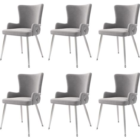 GagaLot de 6 chaises de salle à manger en velours, gris (1/5)