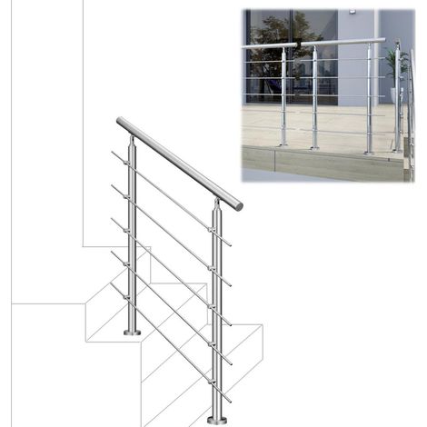 80x106cm quality 304 Stainless Steel Handrail with 5 Crossbars Balustrade Stairs