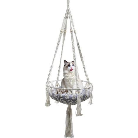 1 - Hamac Chat - Fauteuil Suspendu - Corde Coton Bohème - Repos Escalade Rangement - Pour Fenêtre Bureau - Naturel - 120x40cm (1/5)