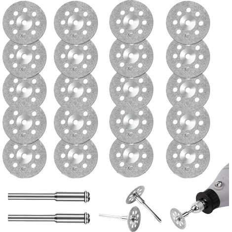 20 Pcs Diamantés de 22 mm Mini Disque Diamant à Tronçonner avec Mandrin de 3mm pour Coupe Pierre, Verre, Céramique (1/5)