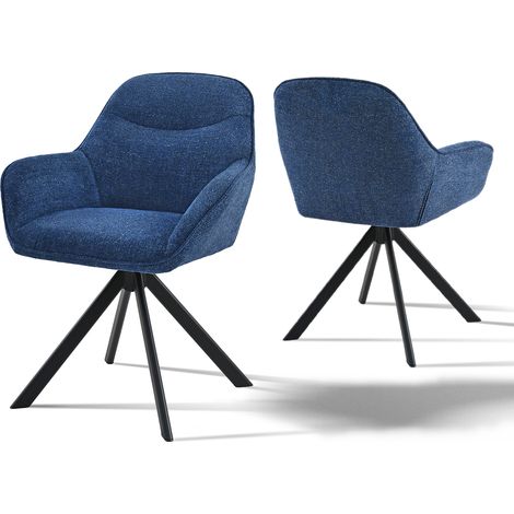 Goeurvant Silla giratoria a 360° con asiento mullido, respaldo curvado elegante y reposabrazos ergonómicos, confort elegante para cualquier habitación - Juego de 2 - Azul Marino - Chenilla