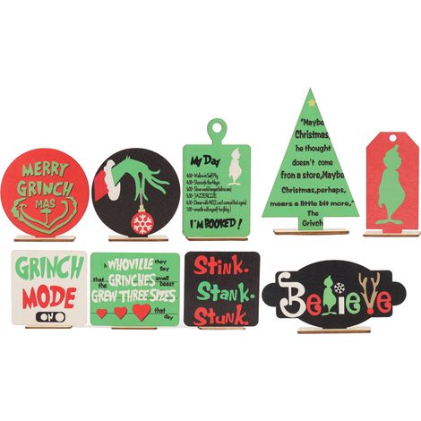 Plateaux décoratifs cartes de Noël cartoon en bois durable, panneaux multi-usages pour plateau étagé maison fête bar - Lot de 9 pièces (1/5)