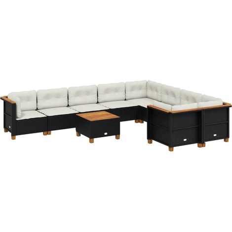 vidaXL Set Divani da Giardino 10pz con Cuscini in Polyrattan Nero (1/5)