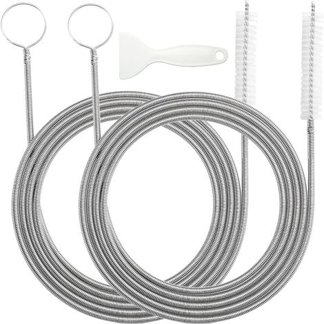 Lot de 2 Furet Deboucheur Canalisation, 150cm Goupillon pour Réfrigérateur avec 1 Grattoir pour Dégivrage, Deboucheur Evier Pliable, Furet Deboucheur de Tuyau Étroite pour Lavabo