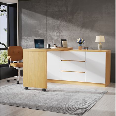 Escritorio giratorio con cajones 120 cm roble blanco OKMYHOME (1/5)