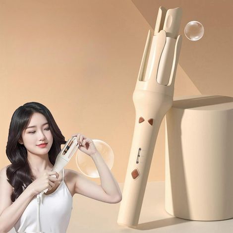 Lockenstab mit Hitzeschutz – automatischer rotierender Lockenstab, einfach zu bedienen, ideal für Anfänger, Beige