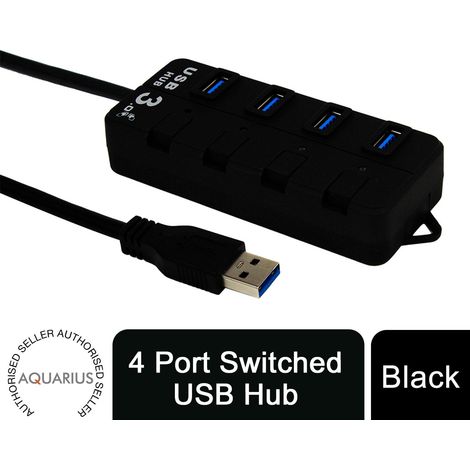 4-Port USB Hub with Individual LED Power Switches - Black (1/5)