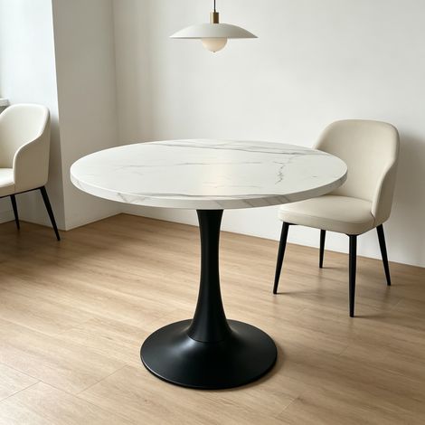 MEUBLIV Tavolo da pranzo rotondo 80 cm bianco e nero, base centrale in metallo, 2-4 persone (1/5)