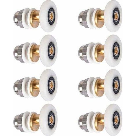 Fixation de porte et paroi de douche, Roulette Porte Douche, Roulettes de Porte Coulissante Cabine de Douche Porte Poulies Roue de Rechange pour Rouleau avec Diamètre de Roues 27mm, 8 Pièces,C (1/4)