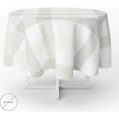 mantel hule redondo cuadros beige impermeable antimanchas pvc ø 140 cm. uso interior y exterior