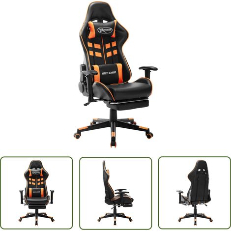 The Living Store Chaise de jeu avec repose-pied Noir et orange Cuir artificiel - Chaise Gaming - Chaise Gamer - Fauteuil Gaming - Chaise Ergonomique - Chaise Ordinateur (1/5)