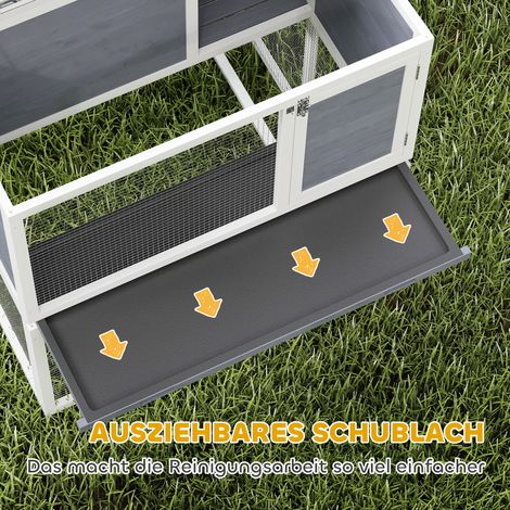 Cage à lapins 2 étages en bois avec toit ouvrant imperméable, enclos extérieur, rampe, 98x95x102,5 cm gris (1/5)