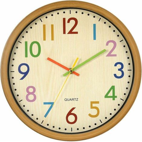 Orologio da parete per bambini - 30 cm - Orologio da parete silenzioso - Numeri colorati - Senza ticchettio - Facile da leggere - Accessori e decorazioni per la casa