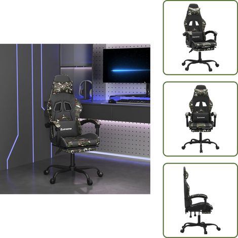 The Living Store Gamingstuhl mit Fußstütze Drehbar Schwarz Tarnfarben Kunstleder - Gamingstuhl mit Fußstütze (1/5)