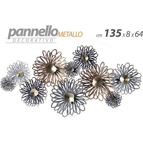 Decorazione pannello a muro quadro in metallo cm 135 x 8 x 64 fiori