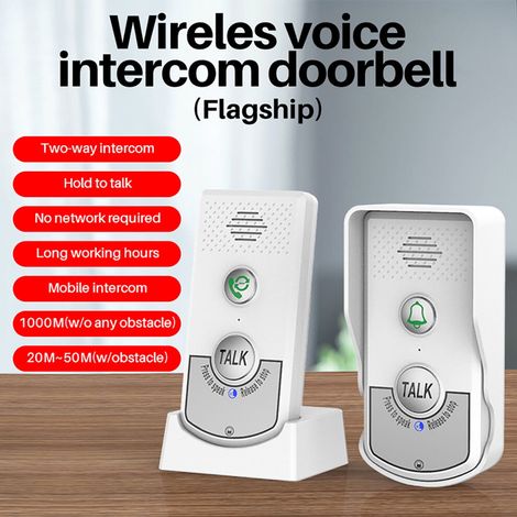 Campanello vocale senza fili, distanza di trasmissione di 1000 metri, interfono bidirezionale, batteria ricaricabile, lunga durata della batteria, sistema...