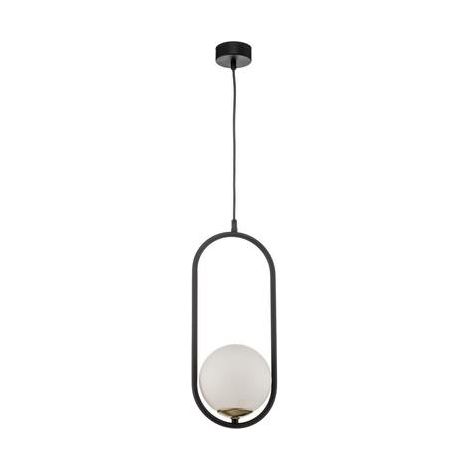 Suspension moderne noire cadre ovale globe blanc E14 Jupiter (1/2)