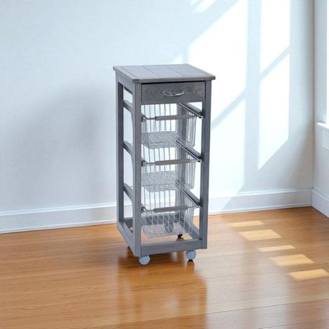 Carrello cucina SLIM in legno di faggio 3 cesti e 1 cassetto GRIGIO (1/5)