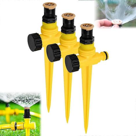 Système d'irrigation réglable à 360° (3 pièces) : arroseurs de pelouse à brancher sur une base à piquer pour jardin extérieur.-AquaForge (1/5)
