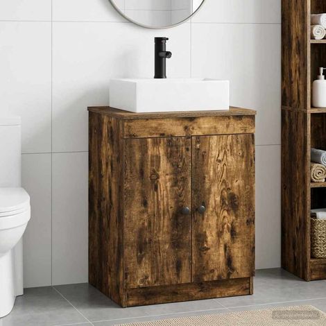 vidaXL Juego de muebles de baño Roble Ahumado Madera de ingeniería (1/5)