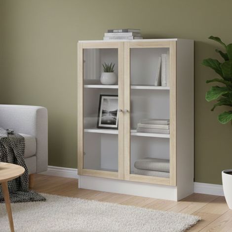 Dmora - Estante para libros Aline, Estante de oficina, Porta libros móvil, Biblioteca, 79x28 h107 cm, Blanco y Roble (1/3)