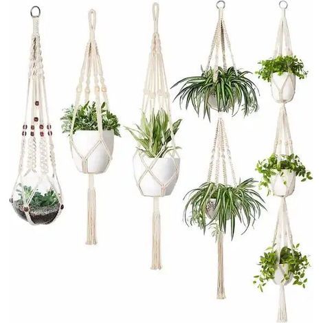 5er-Set Makramee-Pflanzenampeln für Zimmerpflanzen, Wandblumenkorb, Boho-Dekoration, praktischer weißer Topfhalter (1/5)