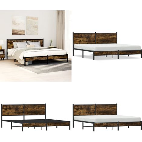 vidaXL Metallbett ohne Matratze Räuchereiche 160x200 cm (1/5)