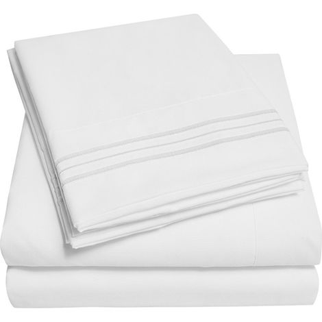 Draps De Lit - Ensemble 3 Pièces - Taille Twin - Poche Profonde - Microfibre - Blanc Crémeux (1/5)