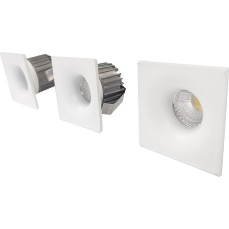 Kit de 3 focos cuadrados COB LED (3W 4000K 300lm) IP20 fabricados en aluminio color blanco (1/4)
