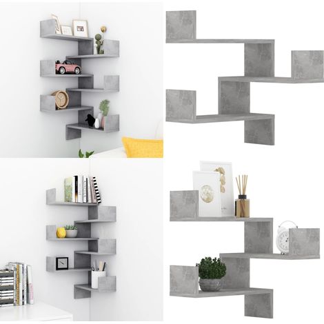 Étagères murales d'angle 2 pcs Gris béton Bois d’ingénierie - Etagere Murale - Étagère D'angle - Rangement Mural - Décoration Murale - Meuble D'angle - Home & Living (1/5)