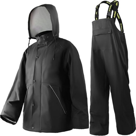 WS-005 Men's Waterproof Rain Suit Work Suit with Jacket and Trousers Ideal for Fishing, Construction and Outdoors Ensemble veste et pantalon à bavette, coutures scellées, rabat tempête, bretelles rég (1/5)