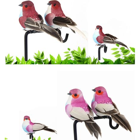 Preciosas aves artificiales hechas de espuma y plumas – 12 piezas decorativas para plantas y jardines, multicolores (9 cm) (1/5)