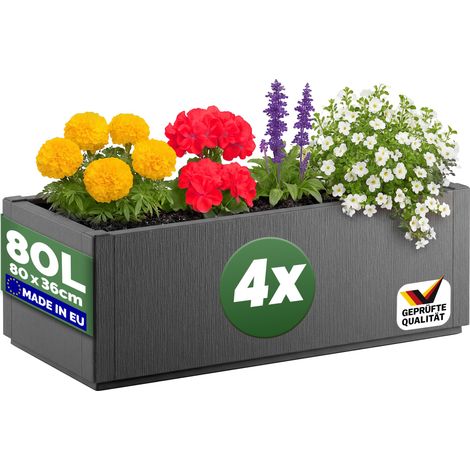 CASARIA® Jardinera Rectangular Exterior 80L 80x36x35cm Macetero Grande Maceta Decoración Hogar Flores Resistente Intemperie Jardín Terraza Balcón 4er Set Anthrazit (de)